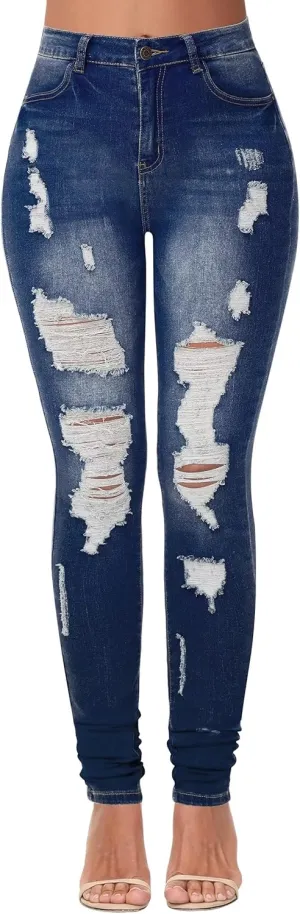 KDF Women's High Waisted Jeans for Women Distressed Ripped Jeans Slim Fit Butt Lifting Skinny Stretch Jeans Denim Pants