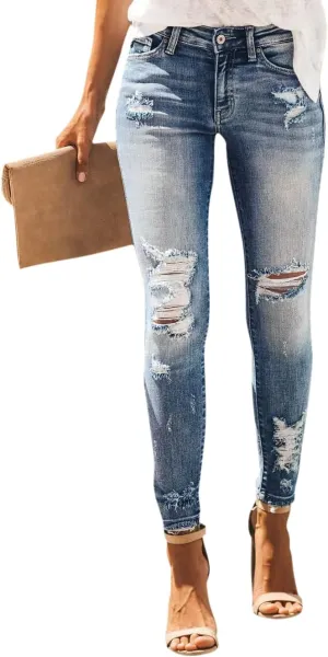 KDF Women's High Waisted Jeans for Women Distressed Ripped Jeans Slim Fit Butt Lifting Skinny Stretch Jeans Denim Pants