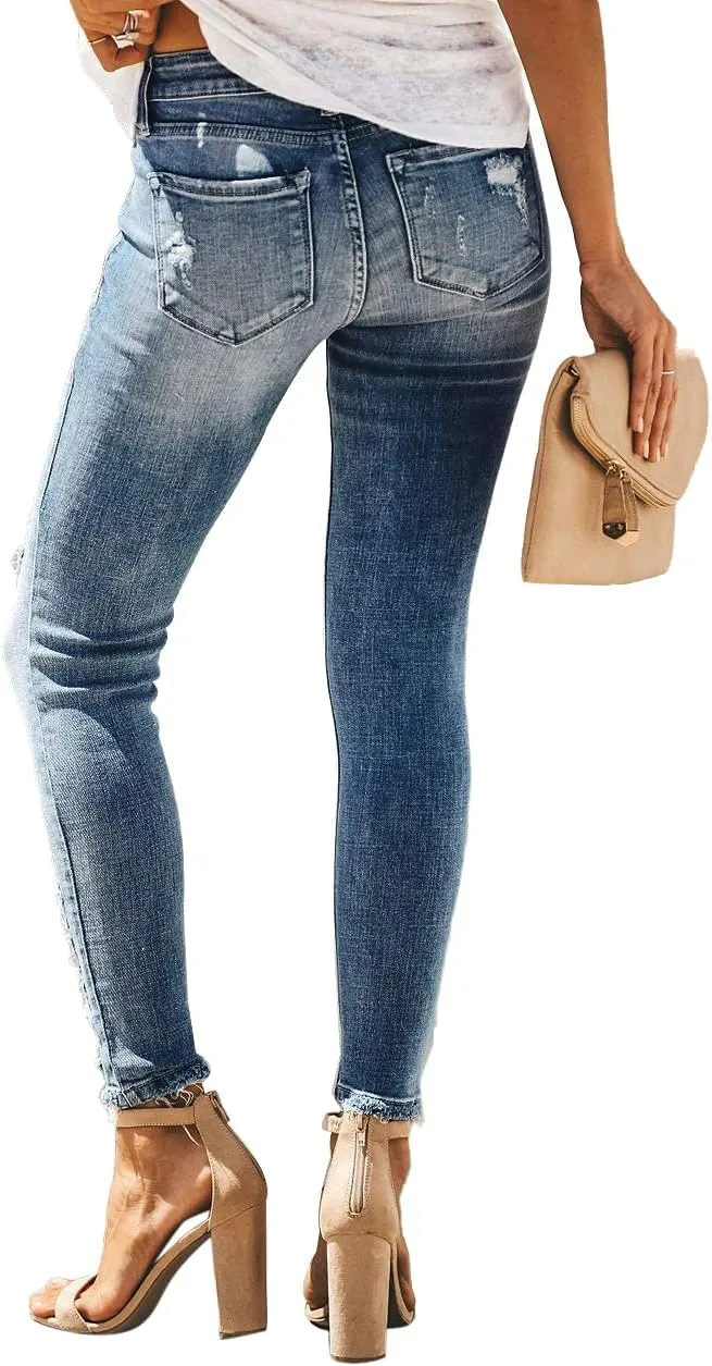 KDF Women's High Waisted Jeans for Women Distressed Ripped Jeans Slim Fit Butt Lifting Skinny Stretch Jeans Denim Pants