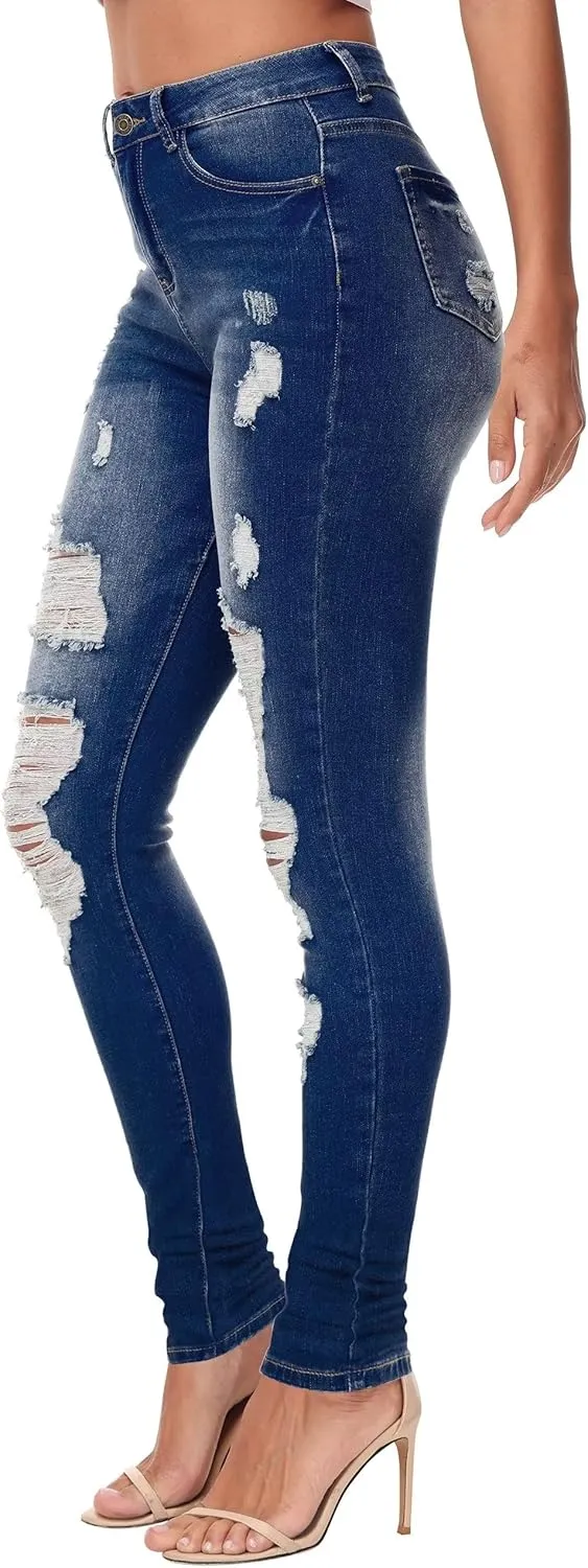 KDF Women's High Waisted Jeans for Women Distressed Ripped Jeans Slim Fit Butt Lifting Skinny Stretch Jeans Denim Pants