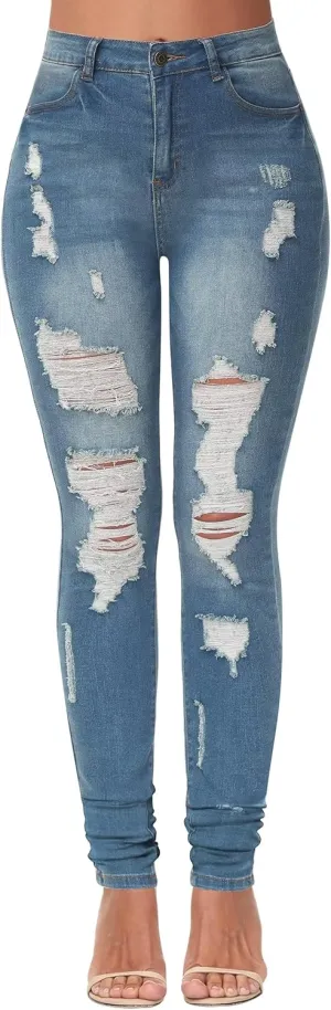 KDF Women's High Waisted Jeans for Women Distressed Ripped Jeans Slim Fit Butt Lifting Skinny Stretch Jeans Denim Pants