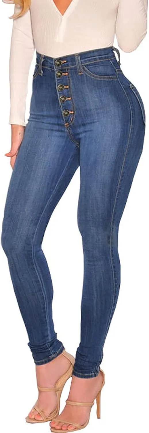 KDF Women's High Waisted Jeans for Women Distressed Ripped Jeans Slim Fit Butt Lifting Skinny Stretch Jeans Denim Pants