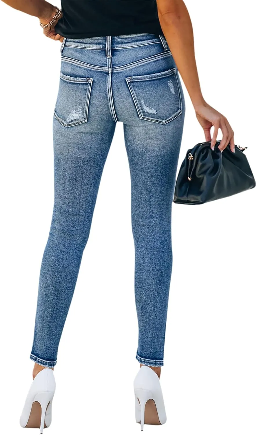 KDF Women's High Waisted Jeans for Women Distressed Ripped Jeans Slim Fit Butt Lifting Skinny Stretch Jeans Denim Pants