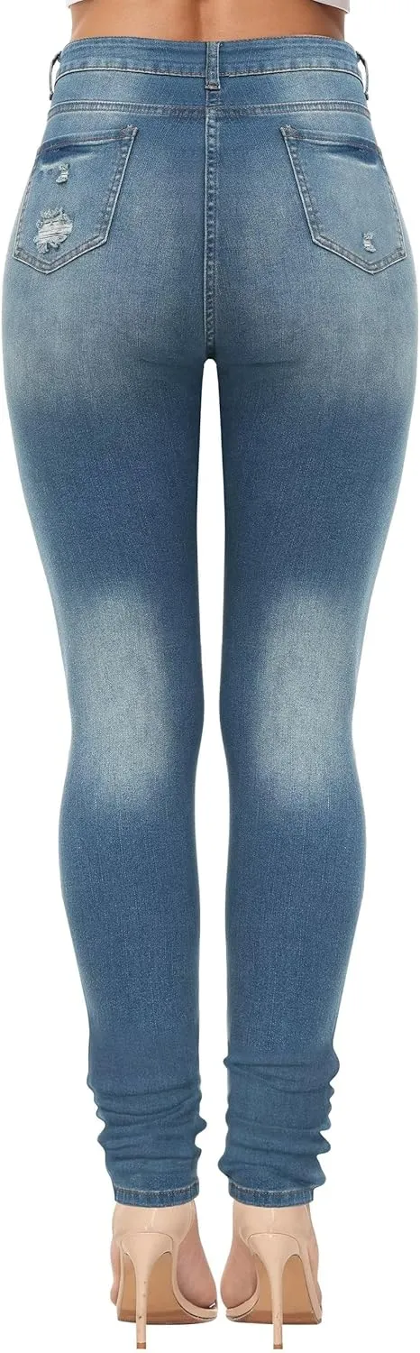 KDF Women's High Waisted Jeans for Women Distressed Ripped Jeans Slim Fit Butt Lifting Skinny Stretch Jeans Denim Pants