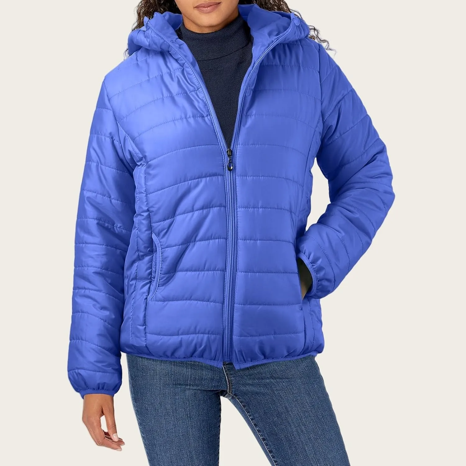 Kubbon Women's Down Coat Lightweight Hooded Puffer Jacket Cozy Warm Zip Up Long Sleeve Quilted Coat Outwear with Pockets