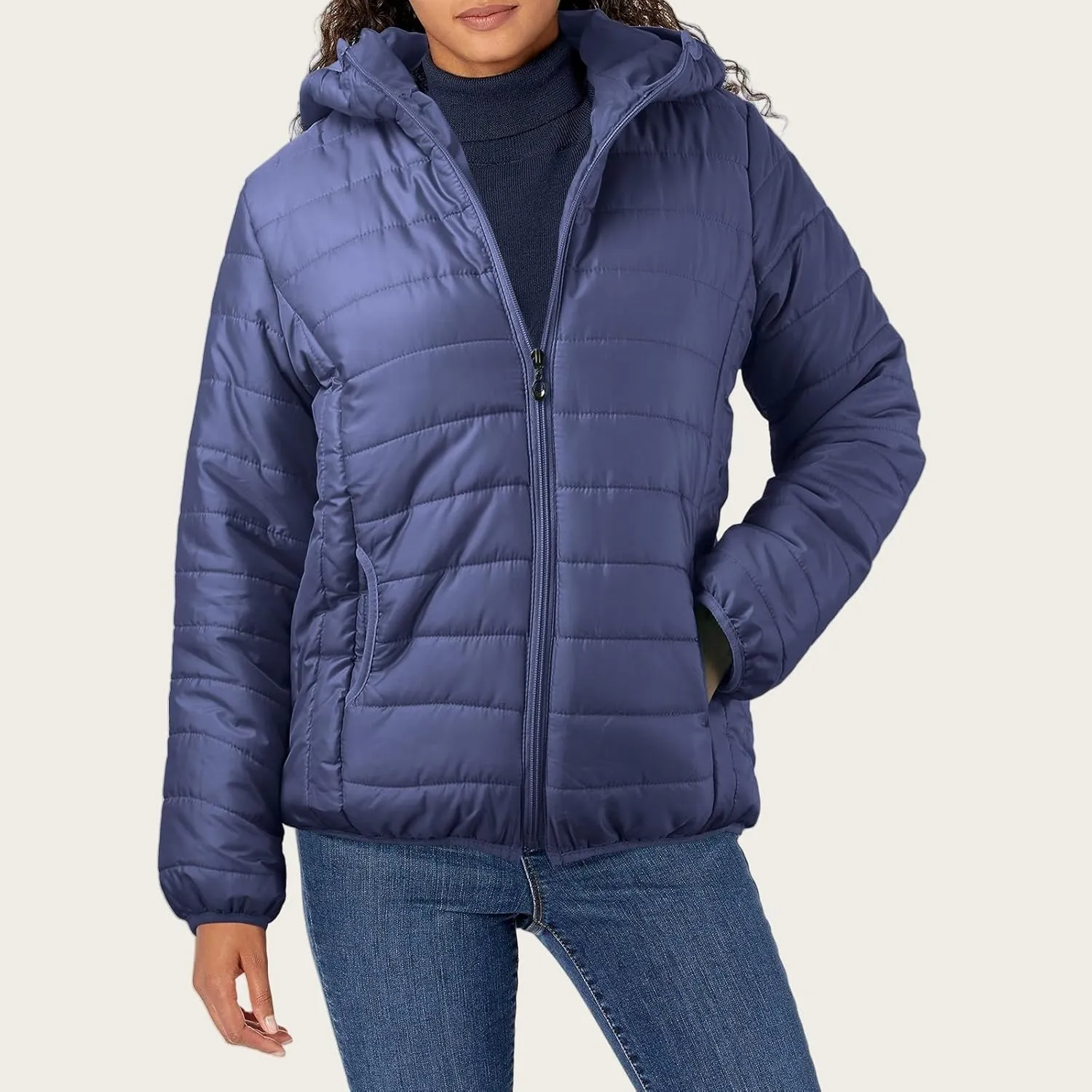 Kubbon Women's Down Coat Lightweight Hooded Puffer Jacket Cozy Warm Zip Up Long Sleeve Quilted Coat Outwear with Pockets