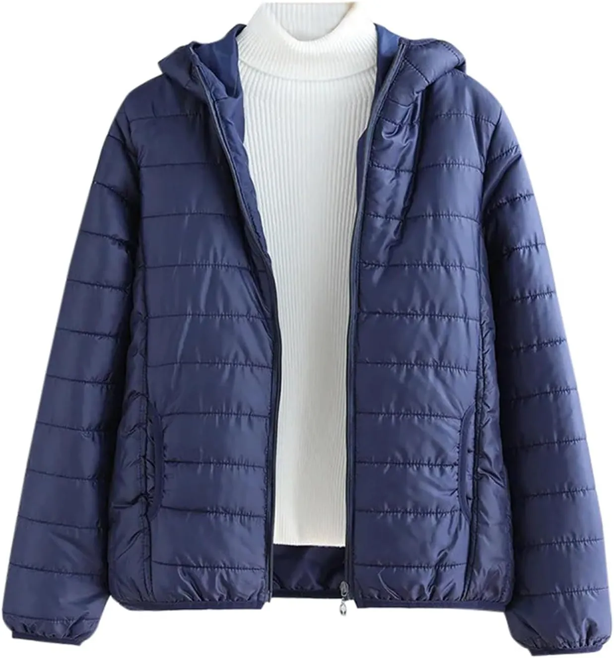 Kubbon Women's Down Coat Lightweight Hooded Puffer Jacket Cozy Warm Zip Up Long Sleeve Quilted Coat Outwear with Pockets