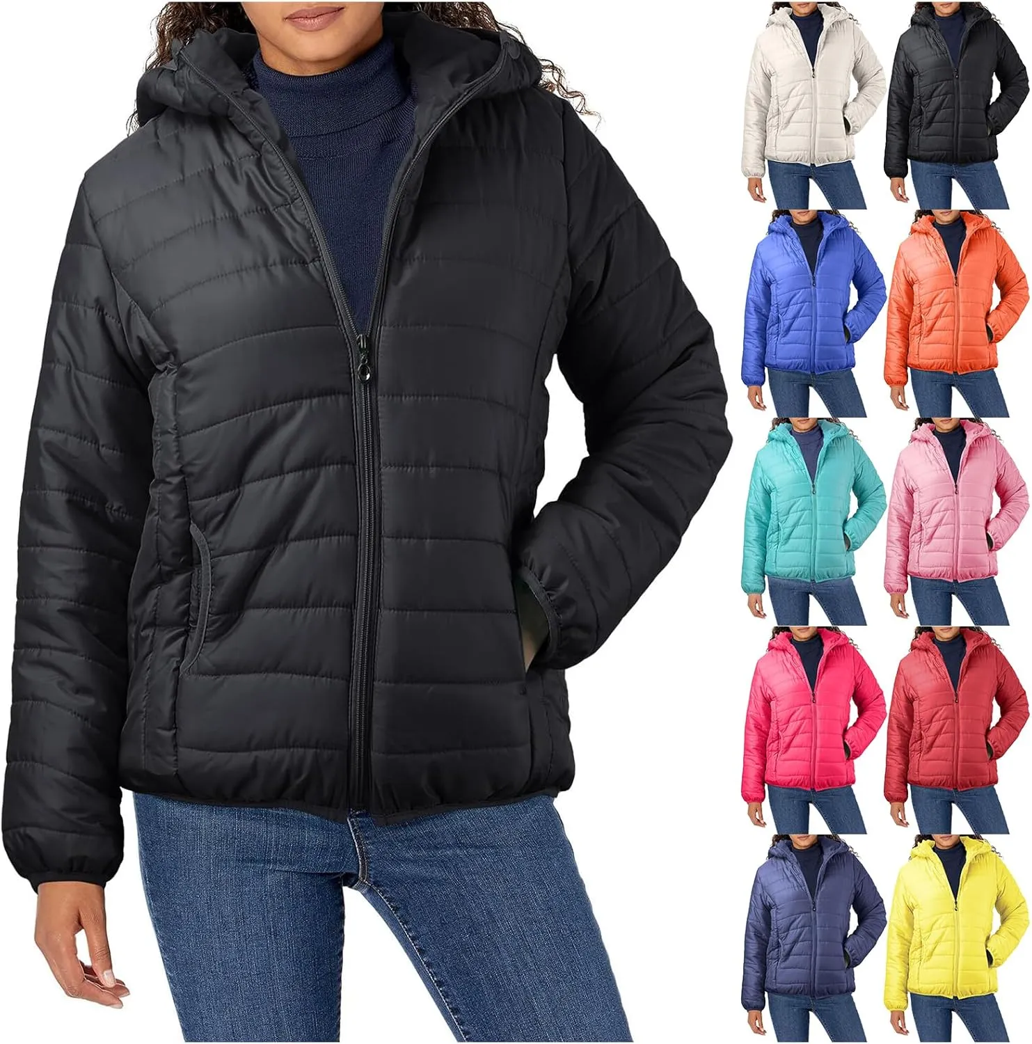 Kubbon Women's Down Coat Lightweight Hooded Puffer Jacket Cozy Warm Zip Up Long Sleeve Quilted Coat Outwear with Pockets