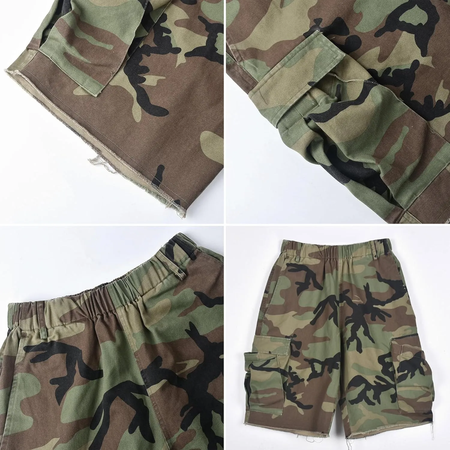 LAJIOJIO Women's Camo Cargo Shorts High Waisted Casual Army Camouflage Print Shorts Summer Bodycon Biker Jogger Mini Shorts