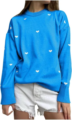 Lastesso Cable Knit Sweater Women Fashion Heart Crochet Sweater Loose Fit Long Sleeve Casual Fall Winter Preppy Clothes