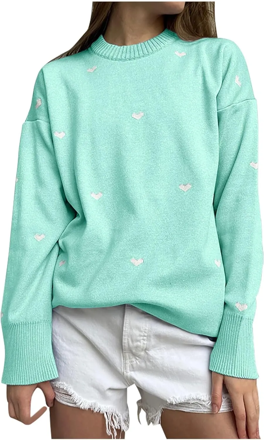 Lastesso Cable Knit Sweater Women Fashion Heart Crochet Sweater Loose Fit Long Sleeve Casual Fall Winter Preppy Clothes