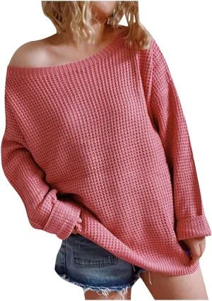 Lastesso Pullover Sweaters for Women Knitted Solid Sweater Casual Long Sleeve Lightweight Fall Outfits Loose Soft Clothes