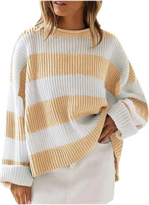 Lastesso Sweaters for Women Trendy Color Block Long Sleeve Sweater Lightweight Soft Pullover Clothes Fashion Fall Clothes