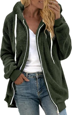 LCMTWX Womens 2023 Winter Fuzzy Fleece Jacket Hooded Pullover Warm Wool Plush Coat Zipper Solid Oversized Fuzzy Fleece
