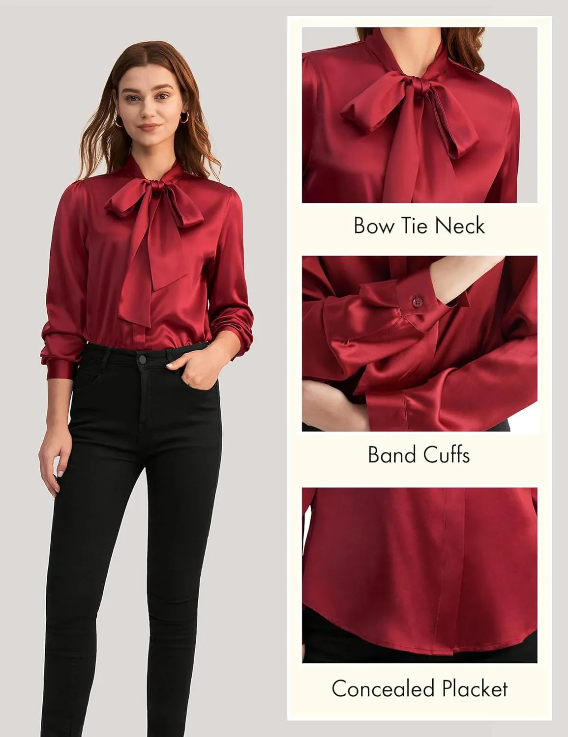 LilySilk Bow-tie Neck Silk Blouse for Women Long Sleeve Ladies Tops Buttons VintageReal Silk Shirts