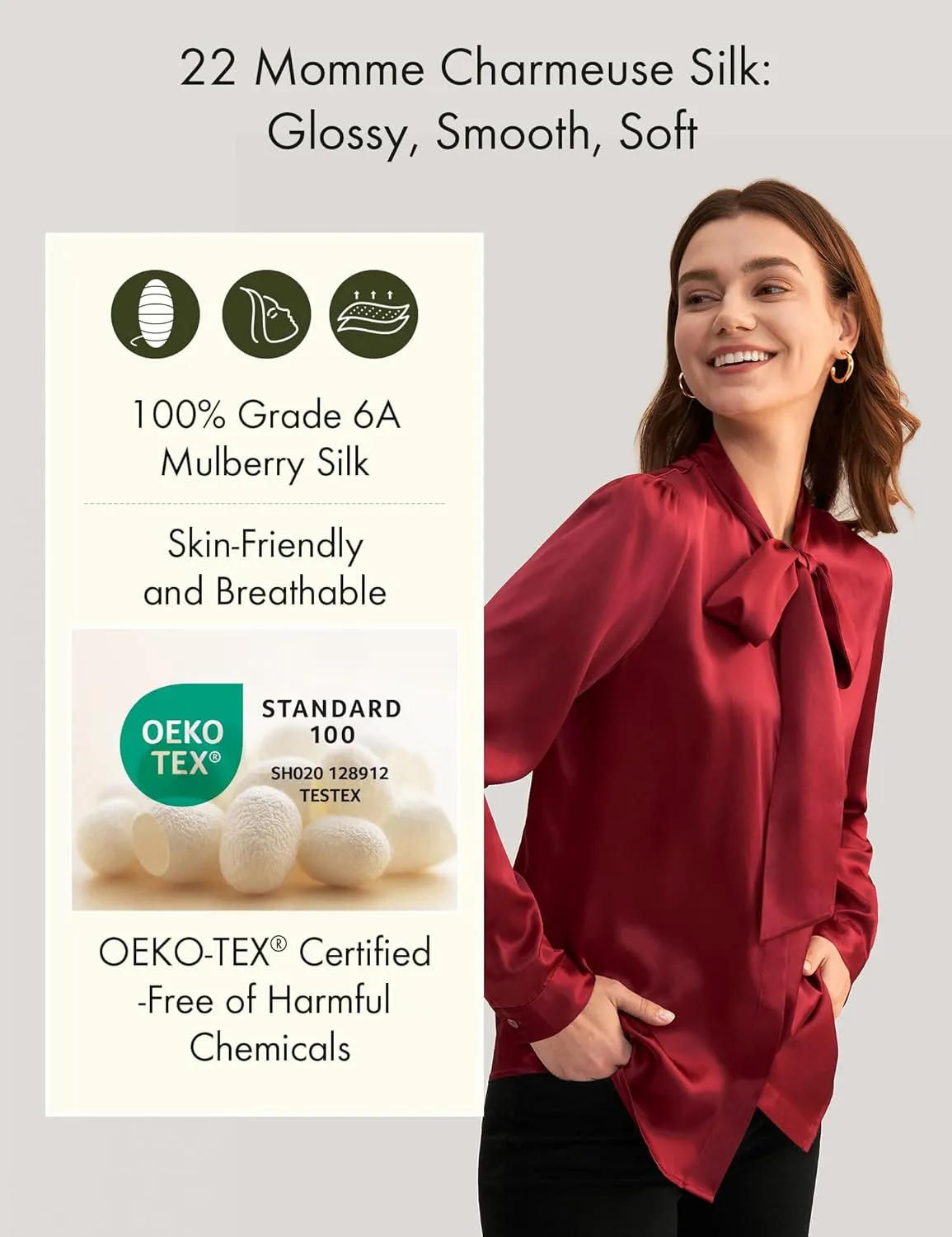 LilySilk Bow-tie Neck Silk Blouse for Women Long Sleeve Ladies Tops Buttons VintageReal Silk Shirts