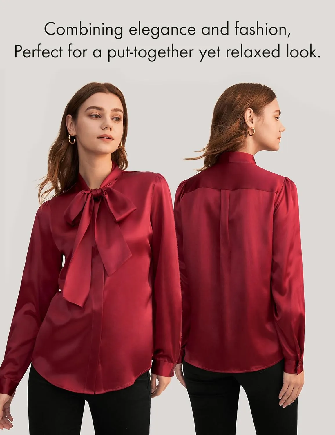 LilySilk Bow-tie Neck Silk Blouse for Women Long Sleeve Ladies Tops Buttons VintageReal Silk Shirts