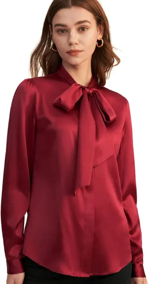 LilySilk Bow-tie Neck Silk Blouse for Women Long Sleeve Ladies Tops Buttons VintageReal Silk Shirts
