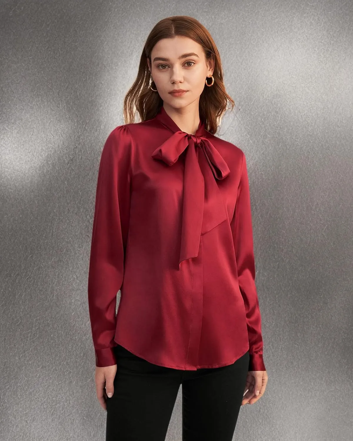 LilySilk Bow-tie Neck Silk Blouse for Women Long Sleeve Ladies Tops Buttons VintageReal Silk Shirts