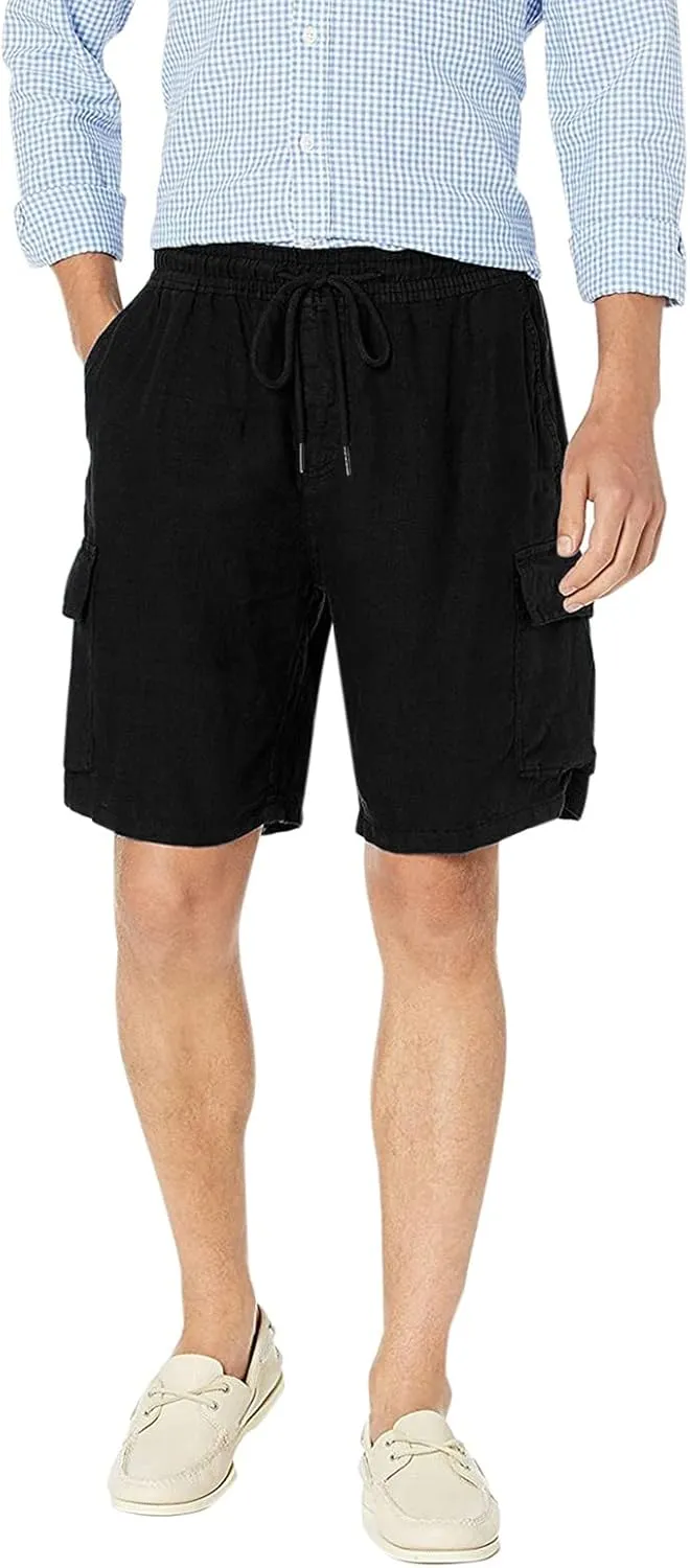 Linen Shorts for Men, Men's Casual Cotton Linen Shorts Elastic Waist Drawstring Summer Beach Golf Shorts with Pockets