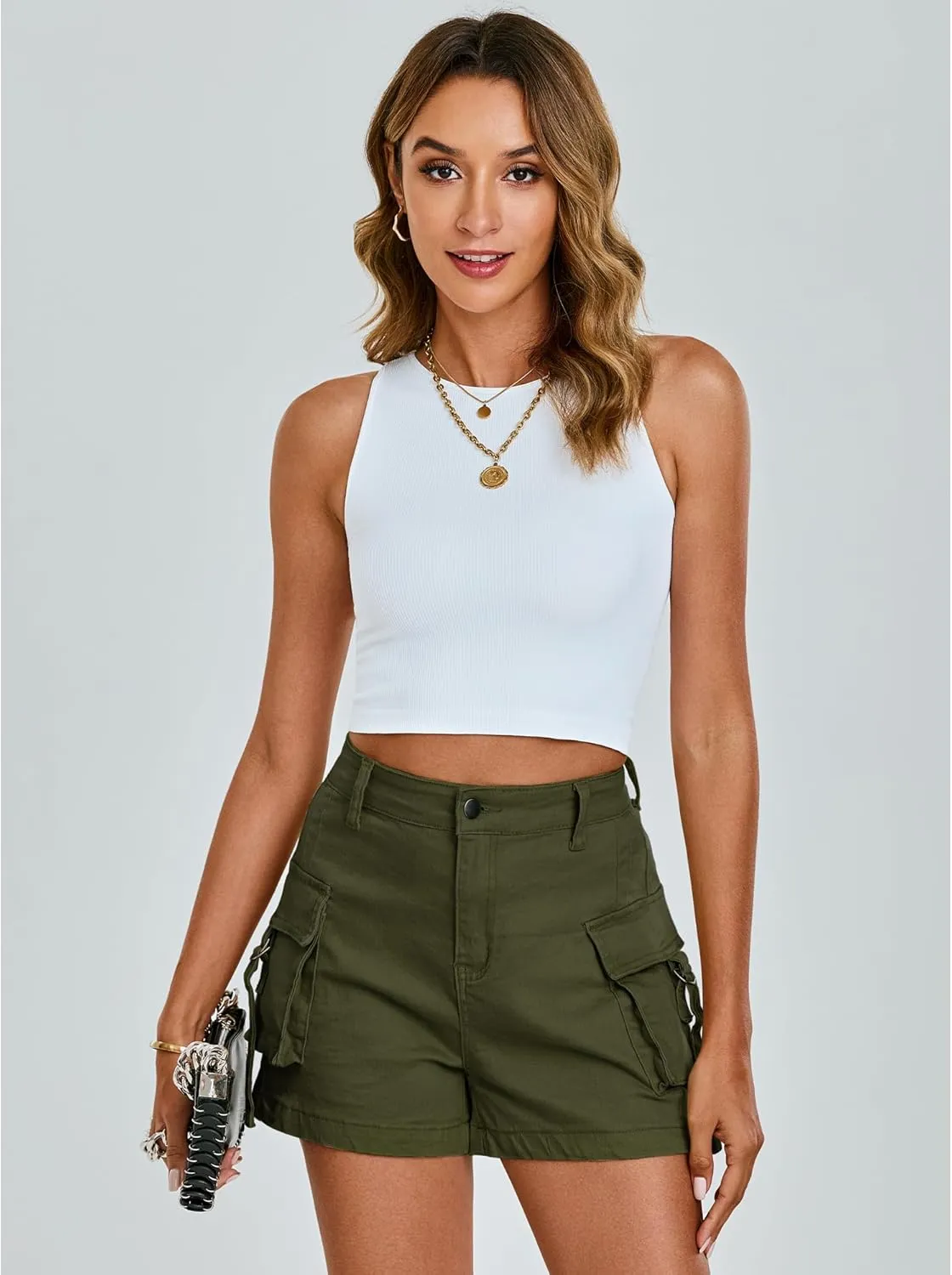 luvamia Cargo Shorts for Women Trendy High Wasited Casual Summer Stretchy Utility Cut Off Shorts with Pockets