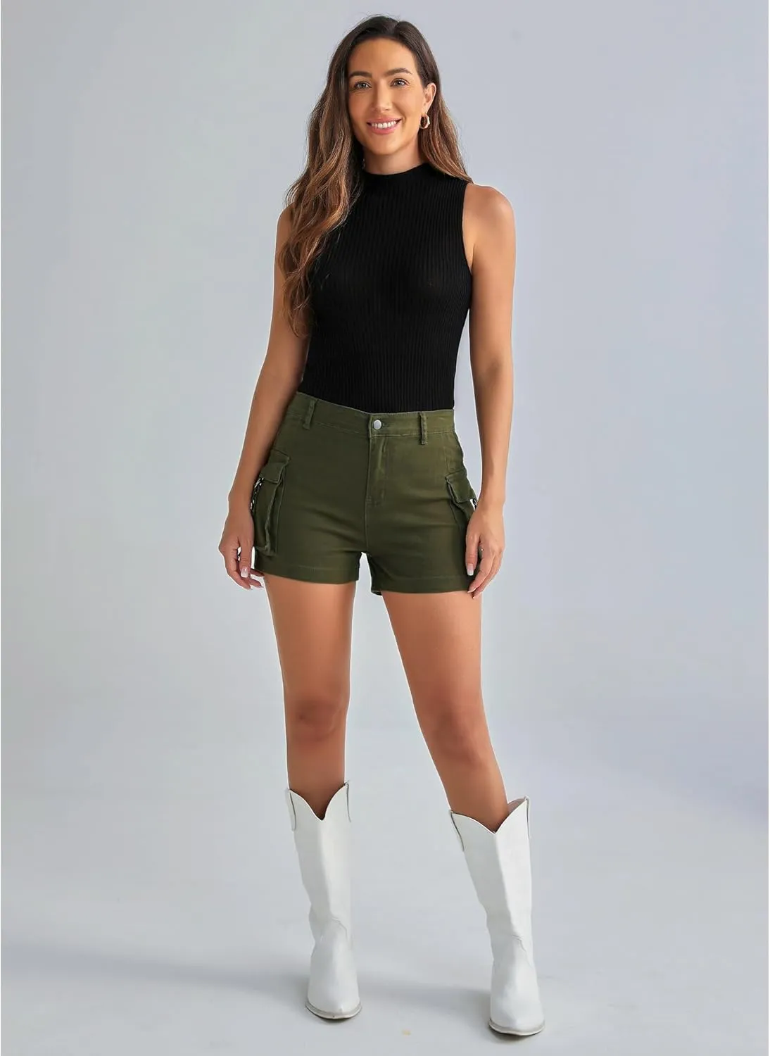 luvamia Cargo Shorts for Women Trendy High Wasited Casual Summer Stretchy Utility Cut Off Shorts with Pockets