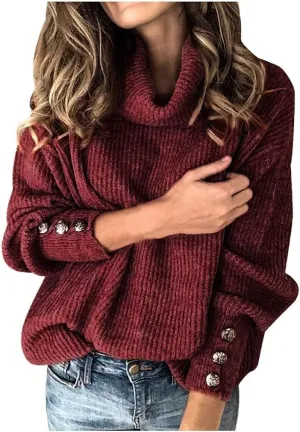 Masbird Sweaters for Women,Womens Oversized Long Sleeve Winter High Neck Warm Knitted Sweater Casual Pullover Jumper Tops Red