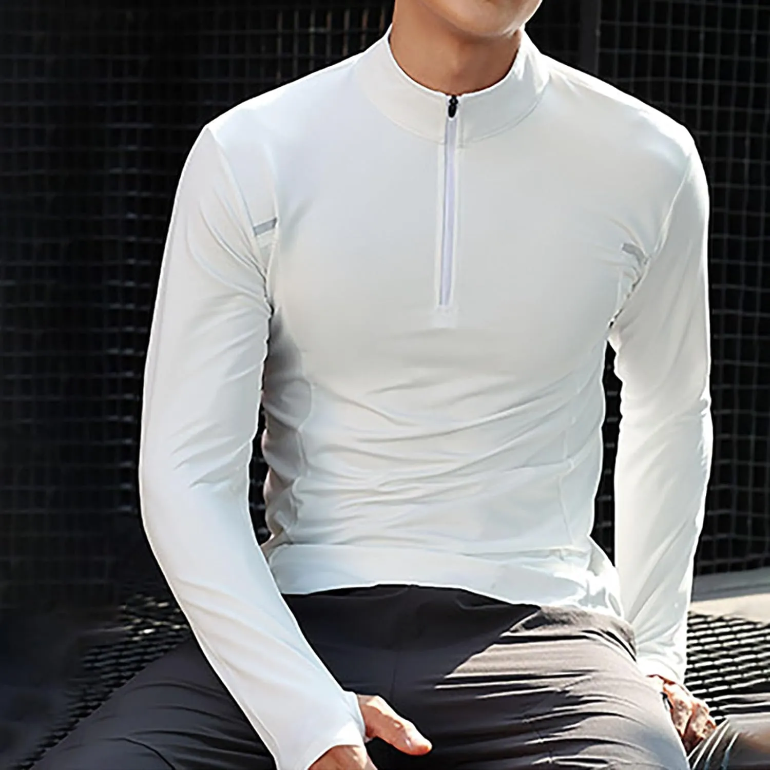 Men 1/4 Zip Long Sleeve Pullover UPF 50  Sun Shirt Quick Dry Running Rash Guard Fishing Shirts with Thumb Holes