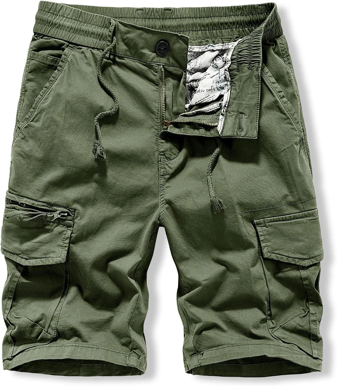 Men Casual Fashion Solid Shorts with Multi-Pockets Button Zipper Cargo Shorts Pants Outdoors Workwear