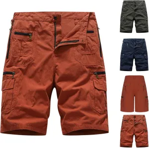Men Casual Fashion Solid Shorts with Multi-Pockets Button Zipper Cargo Shorts Pants Outdoors Workwear