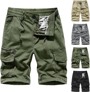 Men Casual Fashion Solid Shorts with Multi-Pockets Button Zipper Cargo Shorts Pants Outdoors Workwear