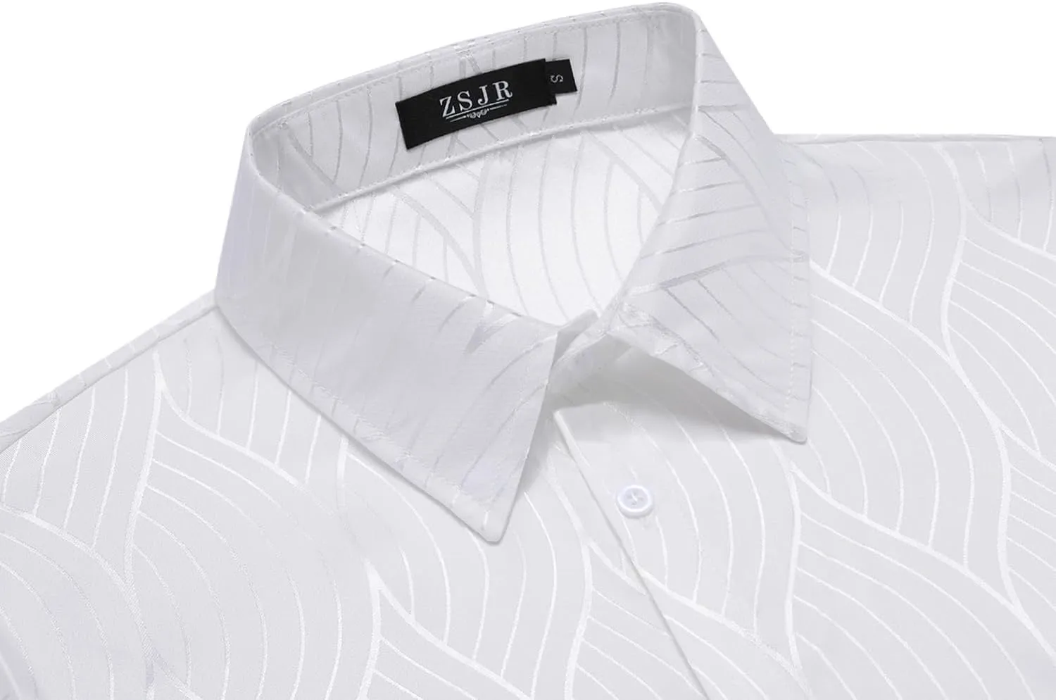 Men Metallic Satin Dress Shirt Luxury Jacquard Long Sleeve Casual Button Down Shirts Silk Shirts