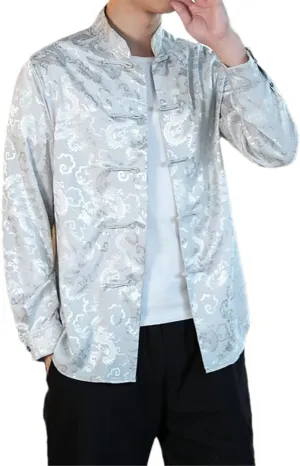 Men Satin Silk Shirts Chinese Dress Shirt Chinese Traditional Button Shirt Cardigan