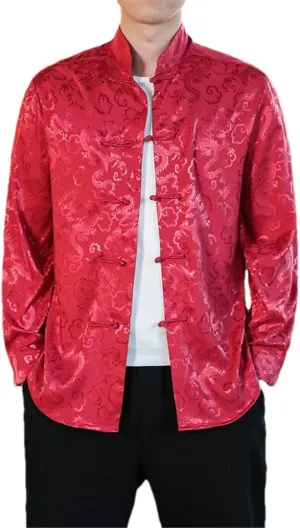 Men Satin Silk Shirts Chinese Dress Shirt Chinese Traditional Button Shirt Cardigan