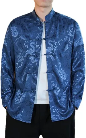 Men Satin Silk Shirts Chinese Dress Shirt Chinese Traditional Button Shirt Cardigan