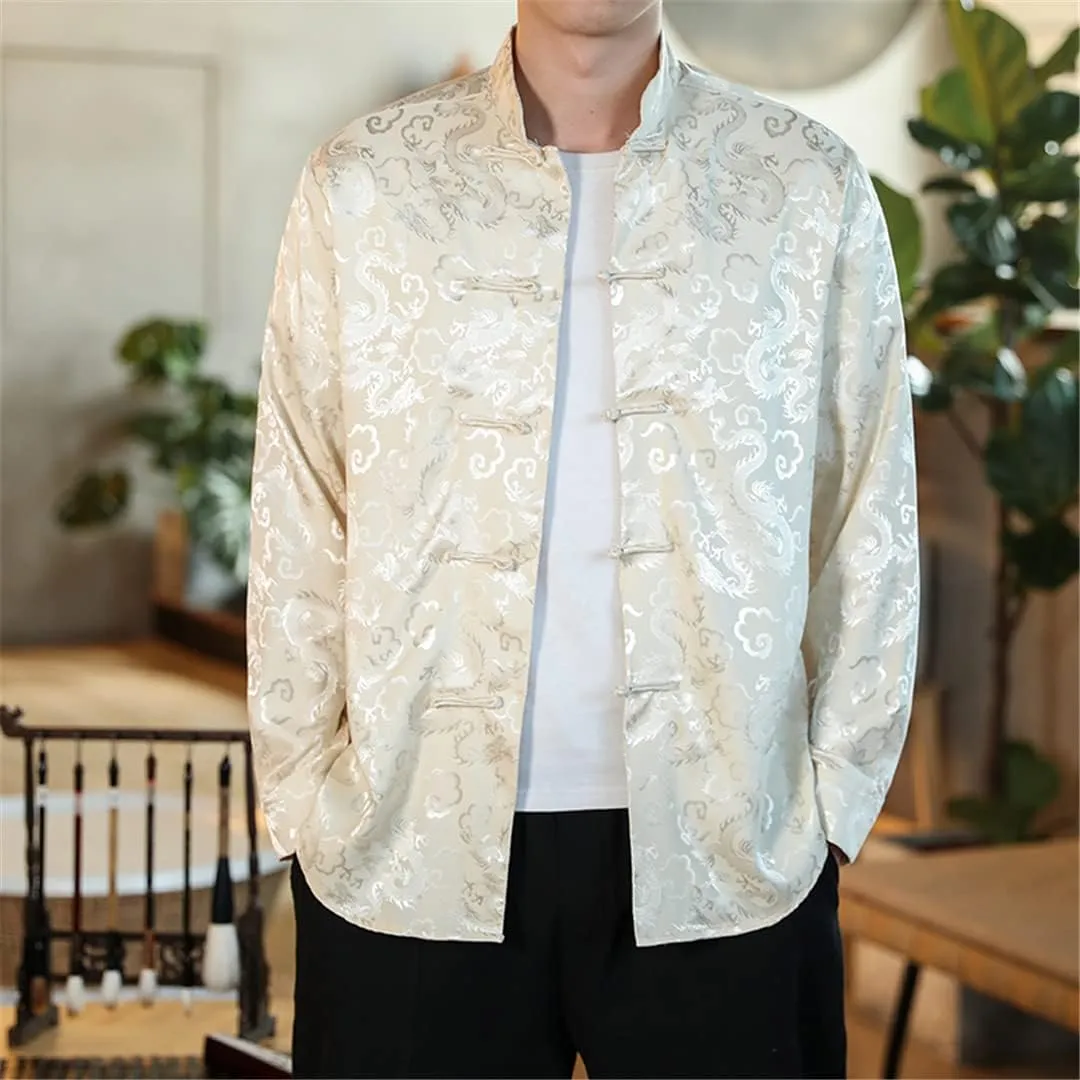 Men Satin Silk Shirts Chinese Dress Shirt Chinese Traditional Button Shirt Cardigan