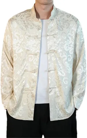Men Satin Silk Shirts Chinese Dress Shirt Chinese Traditional Button Shirt Cardigan