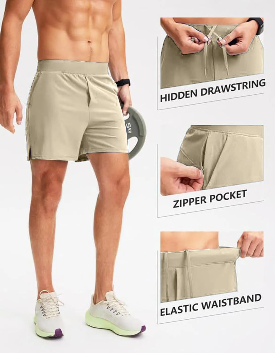 Mens Athletic Running Shorts Classic Stretch Waist Drawstring Quick Dry Work Short Pants Outdoor Gym Workout Shorts
