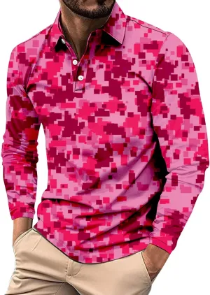 Mens Camo Polo Shirt Moisture Wicking Performance Quick Dry Long Sleeve Military Golf Shirt Tennis Muscle Shirts