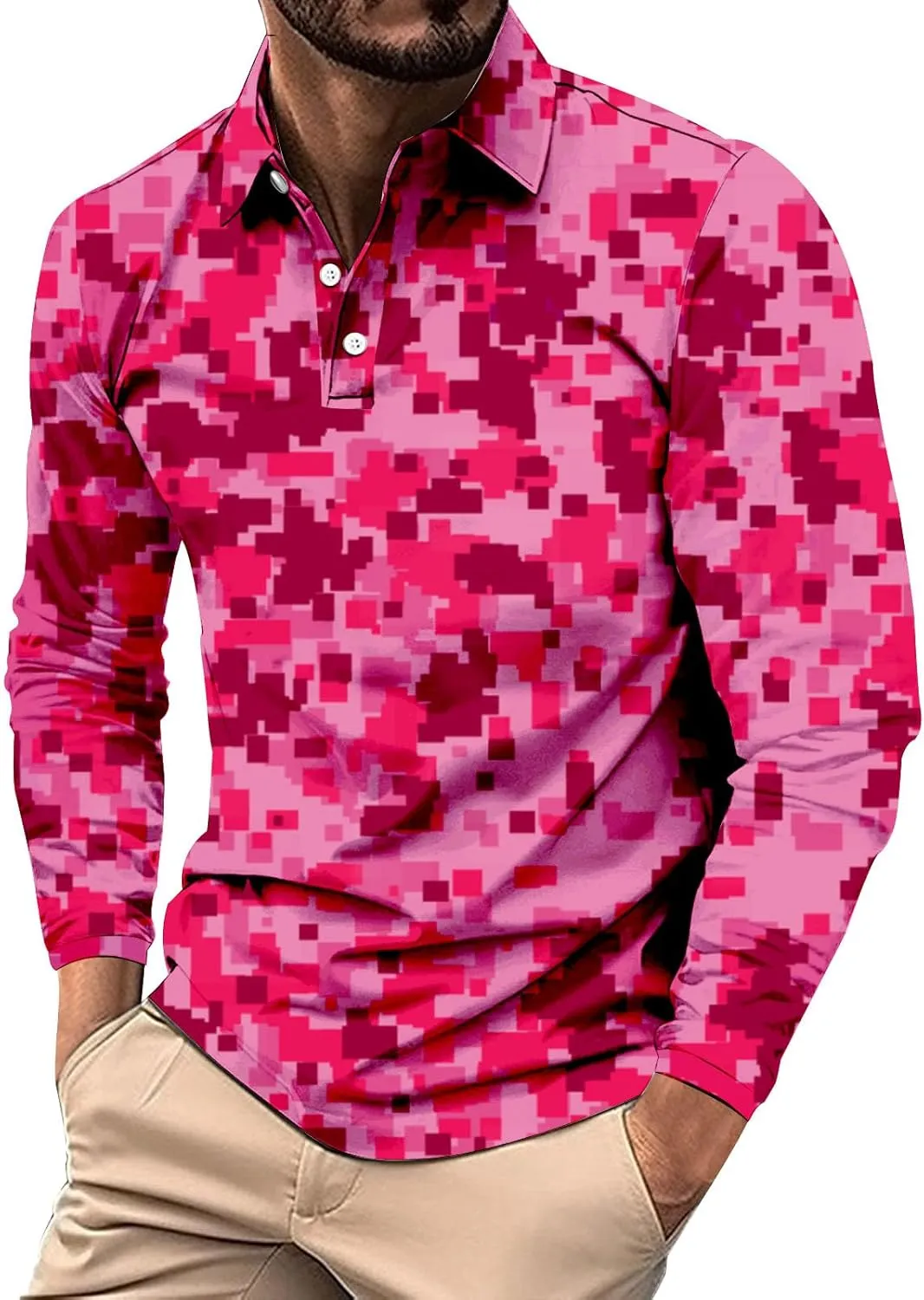 Mens Camo Polo Shirt Moisture Wicking Performance Quick Dry Long Sleeve Military Golf Shirt Tennis Muscle Shirts