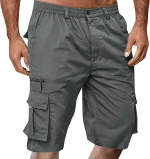 Men's Cargo Shorts 3/4 Relaxed Fit Below Knee Length Shorts 7 Pockets Elastic Waist Cotton Hiking Shorts