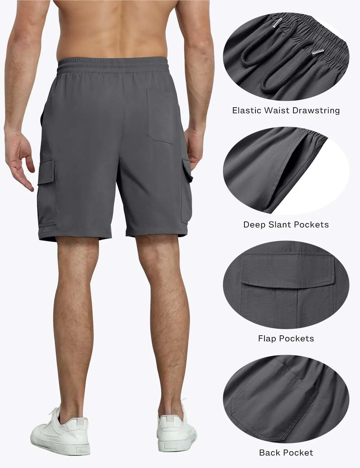 Men's Cargo Shorts Casual Elastic Waist Drawstring Summer Cotton Work Jogger Shorts with 5 Pockets for Golf Hiking