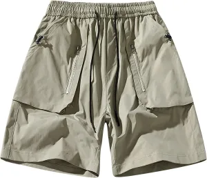 Men's Cargo Shorts Elastic Waist Drawstring Summer Casual Quick Dry Athletic Sport Jogging Shorts with 5 Pocket