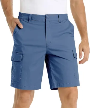 Mens Cargo Shorts Summer Twill Cotton Beach Elastic Waist Casual Work Comfort and Lightweight Short with Multi Pocket