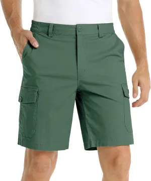Mens Cargo Shorts Summer Twill Cotton Beach Elastic Waist Casual Work Comfort and Lightweight Short with Multi Pocket