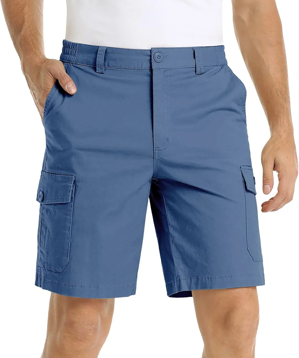 Mens Cargo Shorts Summer Twill Cotton Beach Elastic Waist Casual Work Comfort and Lightweight Short with Multi Pocket