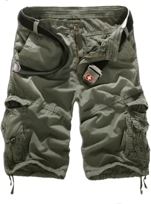 Mens Casual Cargo Shorts Multi Pockets Capri Pants