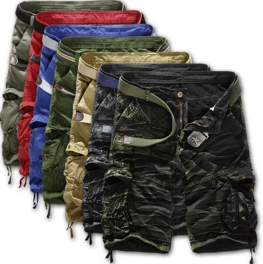 Mens Casual Cargo Shorts Multi Pockets Capri Pants