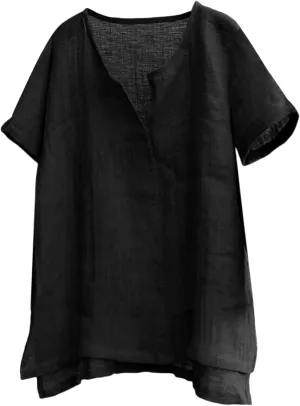 Mens Casual Henley Shirts Cotton Linen Short Sleeve V Neck Shirt Cool Summer Hippie Lightweight Tops for Beach Yoga