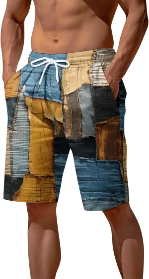 Mens Casual Shorts Stretch Waist Short Pant Classic Vintage Pants Training Hawaiian Summer Beach Shorts